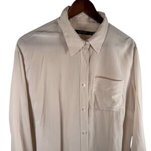 Lauren Ralph Lauren Women’s 2X Silk Button Down Blouse Cream Classic Preppy EUC